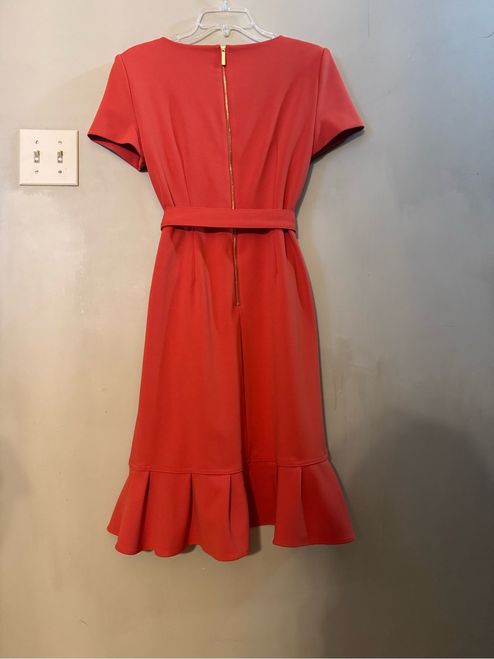 Calvin Klein Clay Tie Waist Ruffle Dress | Size Small - Picture 2 of 8